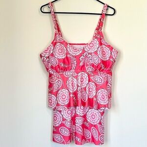 Pink and White Floral Long Length Tankini - Size: XL